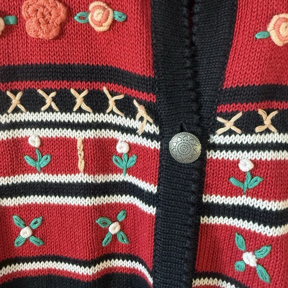 BFA XL Cardigan, embroidered flowers, multicolored, arty, art to wear, classic - Picture 3 of 10